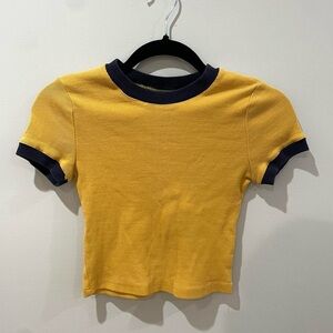 Yellow and navy blue crop top